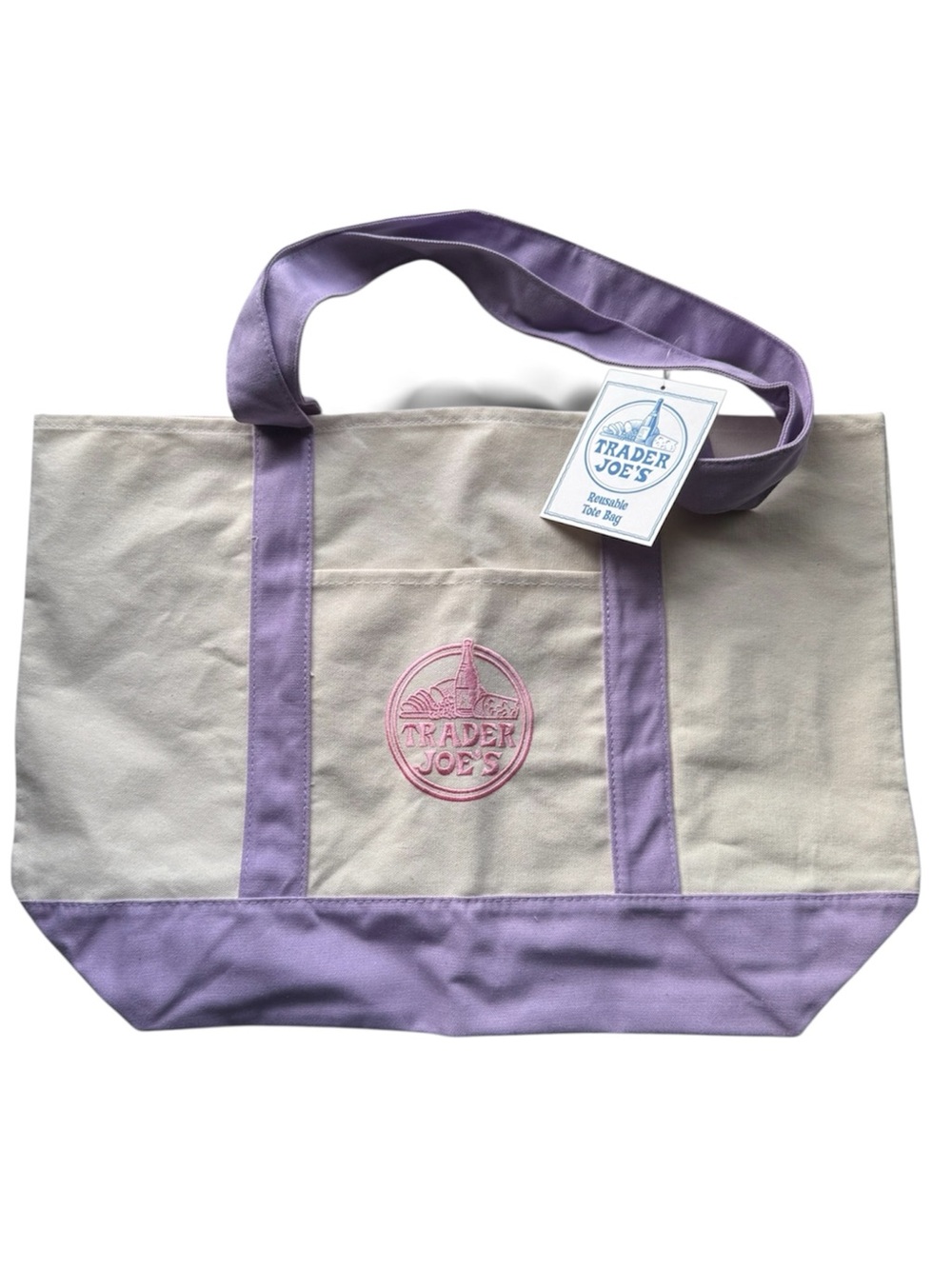 TRADER JOE’S Reusable Canvas Tote Bag Natural Lavender NWT
